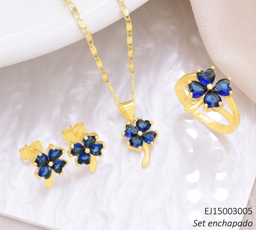 [EJ15003005] SET TREBOL ZIRC. AZUL C/ANILLO SE1563-9 (J26)