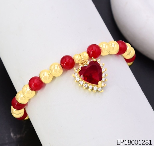 [EP18001281] PULSERA PELOTITAS DOR/ROJA CORAZON ZIRC.BE1246-217 (J26)