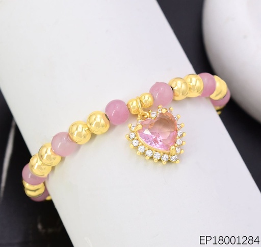 [EP18001284] PULSERA PELOTITAS DOR/ROSA CORAZON ZIRC. BE1249-217 (J26)