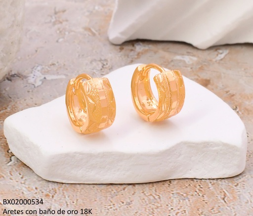 [BX02000534] ARETES HUGGIES BAÑO DE ORO 18K. XUPING DIAMANTADOS ZIGZAG