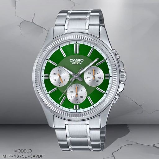 [MTP-1375D-3AVDF] RELOJ CASIO ANALOGO CAB. MTP-1375D-3AVDF METAL PLAT.