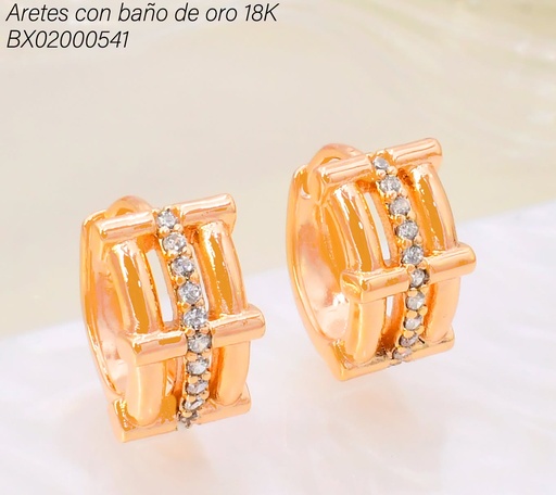 [BX02000541] ARETES BAÑO DE ORO 18K XUPING HUGGIES LINEAS LISAS/ LINEAS ZIRC.