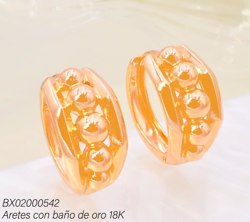 [BX02000542] ARETES BAÑO DE ORO 18K XUPING  HUGGIES LINEAS LISAS/PELOTITAS CENTRO