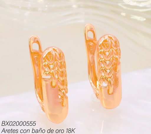 [BX02000555] ARETES BAÑO DE ORO 18K XUPING HUGGIES BARRA VERT. CALADA