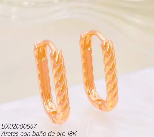 [BX02000557] ARETES BAÑO DE ORO 18K XUPING HUGGIES TORNEADA