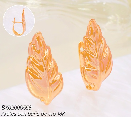 [BX02000558] ARETES BAÑO DE ORO 18K XUPING HUGGIES HOJA