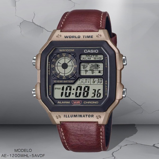 [AE-1200WHL-5AVDF] RELOJ CASIO DIGITAL CAB. AE-1200WHL-5AVDF CUERO CAFE