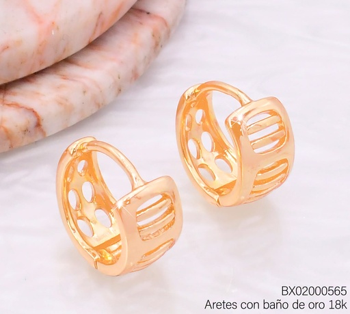 [BX02000565] ARETES BAÑO DE ORO 18K XUPING HUGGIES CALADA VERT.