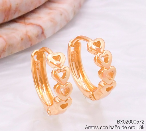 [BX02000572] ARETES BAÑO DE ORO 18K XUPING HUGGIES CROQUI CORAZONES