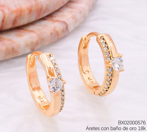 [BX02000576] ARETES BAÑO DE ORO 18K XUPING HUGGIES ZIRC. CORAZON