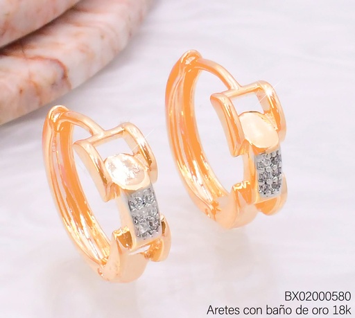 [BX02000580] ARETES BAÑO DE ORO 18K XUPING HUGGIES CAD. ZIRC.