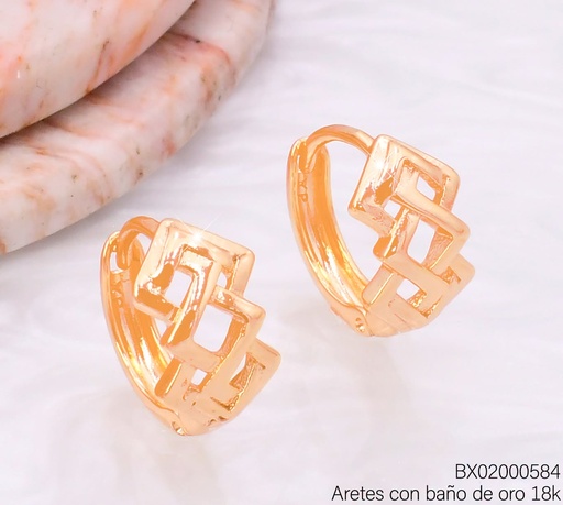 [BX02000584] ARETES BAÑO DE ORO 18K XUPING HUGGIES CROQUI ROMBO