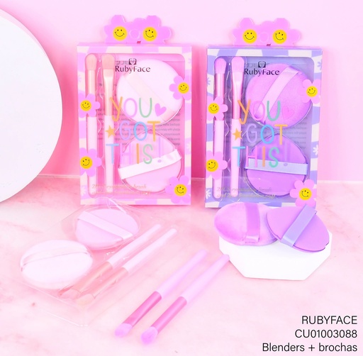 [CU01003088] SET 4 PCS BROCHAS (2)/ PUFF (2) MINI02PUFF RUBYFACE COL.SURTIDOS