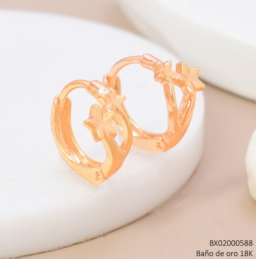 [BX02000588] ARETES HUGGIES BAÑO DE ORO 18K. XUPING V 2 ESTRELLAS