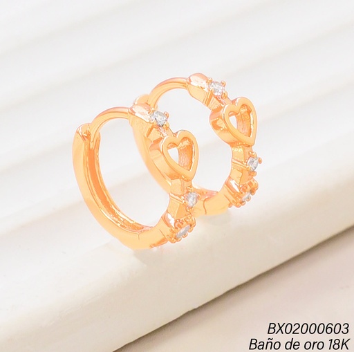 [BX02000603] ARETES HUGGIES BAÑO DE ORO 18K. XUPING CROQUI CORAZON