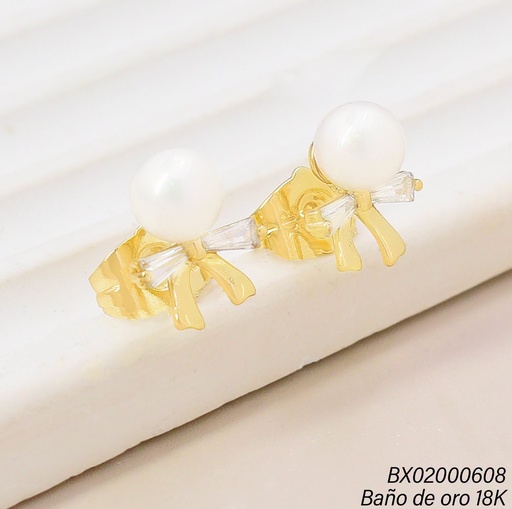 [BX02000608] ARETES BAÑO DE ORO 18K. XUPING PERLA C/LAZO