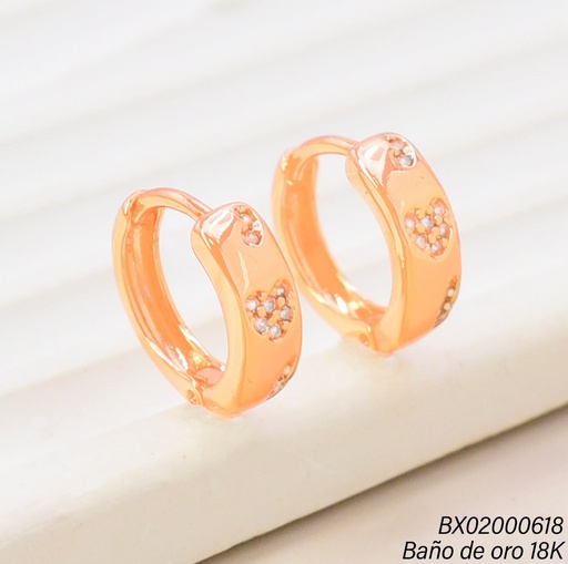 [BX02000618] ARETES HUGGIES BAÑO DE ORO 18K. XUPING CORAZON/ZIRC.INCRUST.