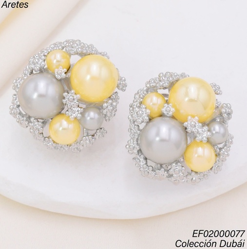 [EF02000077] ARETES RD. PLAT.C/PELOTAS AMARILLAS/GRISES FD26551