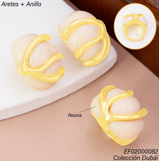 [EF02000082] SET OV BEIGE C/ENREJADO LINEAS DORADAS FD25862