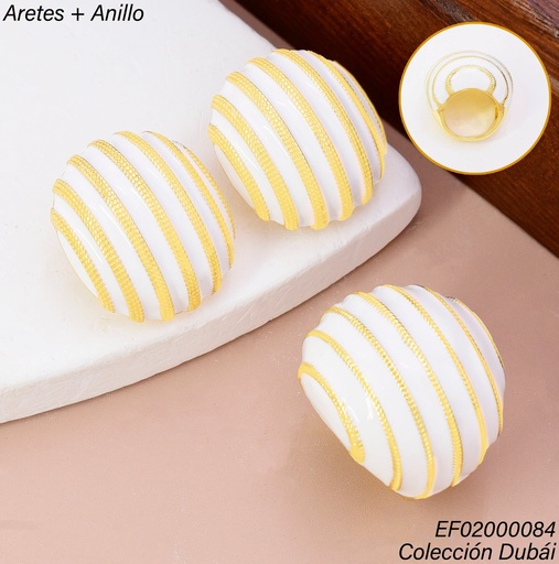 [EF02000084] SET OV. GR.BLANCO LINEAS PUNTEADAS DORADAS FD25703