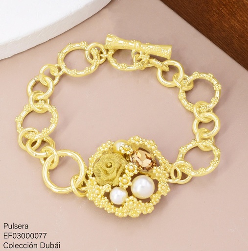 [EF03000077] PULSERA RD. C/ROSA-PERLA-ZIRC. ESLABONES GR.FD26482