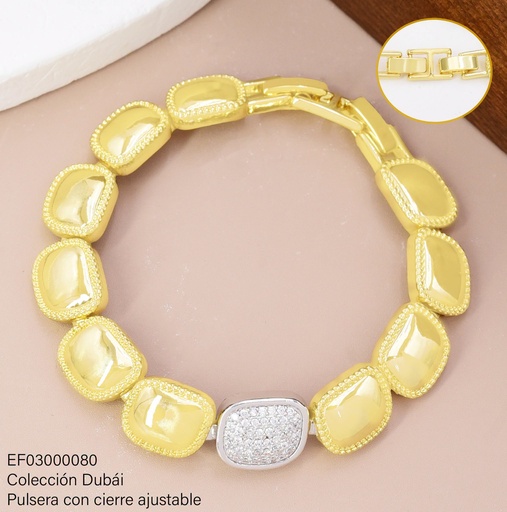[EF03000080] PULSERA CUADROS BORDES PUNTEADOS CENTRO ZIRC.