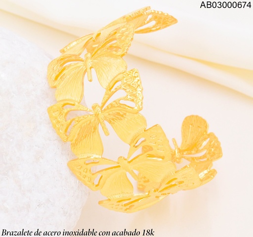 [AB03000674] BRAZALETE ACERO INOX. ACABADO 18K. MARIPOSA VE26