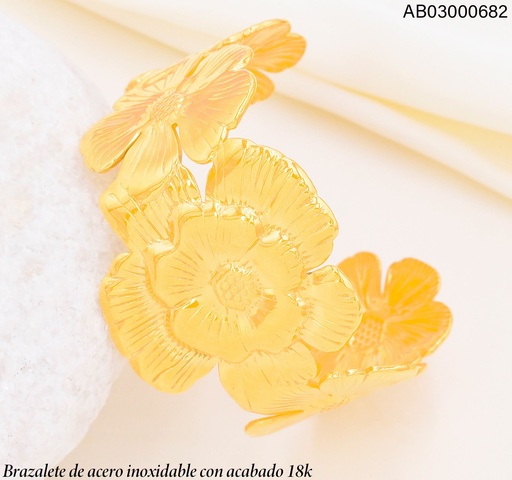 [AB03000682] BRAZALETE ACERO INOX. ACABADO 18K. ANCHO/FLOR VE26