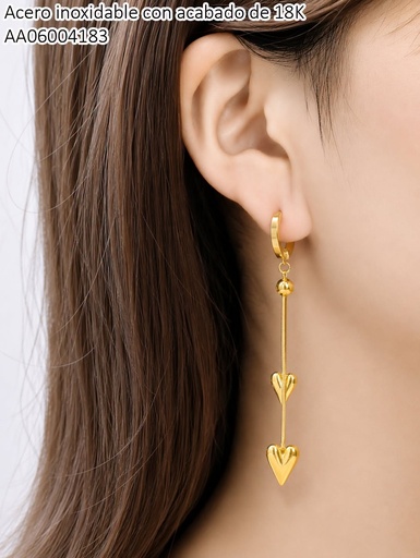 [AA06004183] ARETES ACERO INOX. ACABADO 18K. HUGGIES CORAZON/PELOTITAS (212) VE26