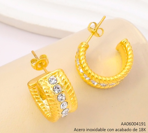 [AA06004191] ARETES ACERO INOX. ACABADO 18K. "C" ZIRC. VE26