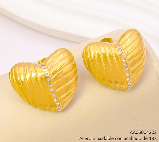 [AA06004202] ARETES ACERO INOX. ACABADO 18K. CORAZON ZIRC VE26