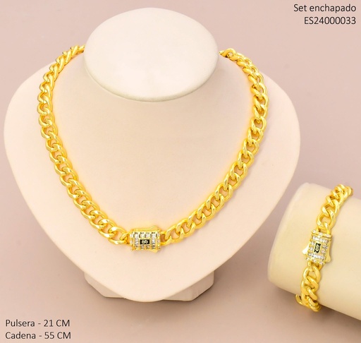 [ES24000033] SET CADENA 55CM/ PULSERA 21CM ESLAB. CUBANO CIERRE MONACO SE1606-9