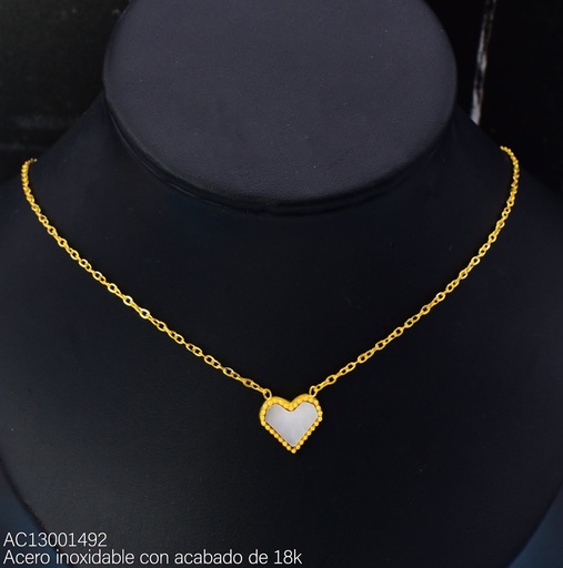 [AC13001492] CADENA ACERO INOX. ACABADO 18K. CORAZON NACAR (114) VE26