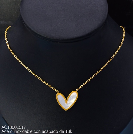 [AC13001517] CADENA ACERO INOX. ACABADO 18K. CORAZON NACAR (195) VE26