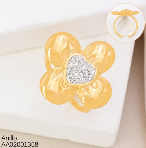 [AA02001358] ANILLO FLOR 4 PETALOS CENTRO ZIRCONIAS