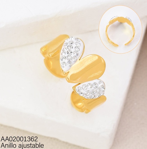 [AA02001362] ANILLO AJUST. CROQUI GOTAS DORADAS/ZIRC.