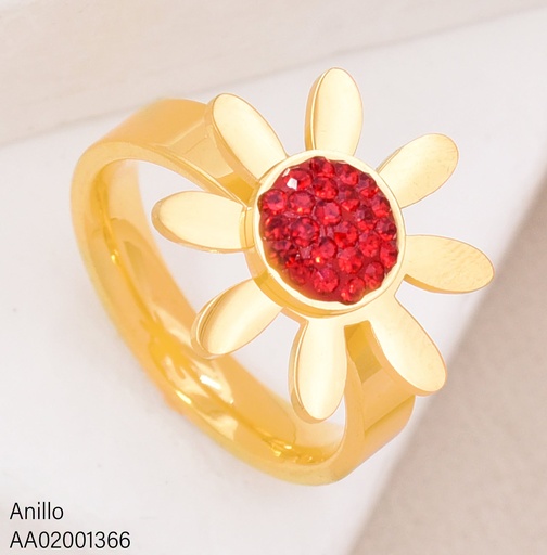 [AA02001366] ANILLO FLOR CENTRO ZIRCONIAS ROJAS