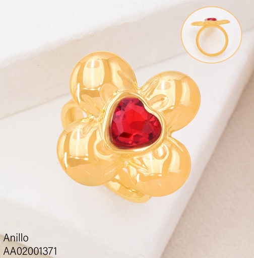 [AA02001371] ANILLO FLOR 4 PETALOS CENTRO ZIRCONIAS ROJAS
