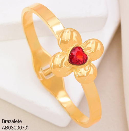 [AB03000701] BRAZALETE  FLOR 4 PETALOS CENTRO ZIRCONIAS ROJAS
