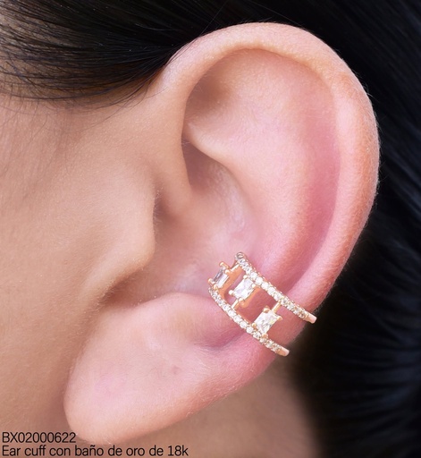 [BX02000622] EAR CUFF 3 ZIRCONIAS RECT. CRISTAL (X.JL) XUPING