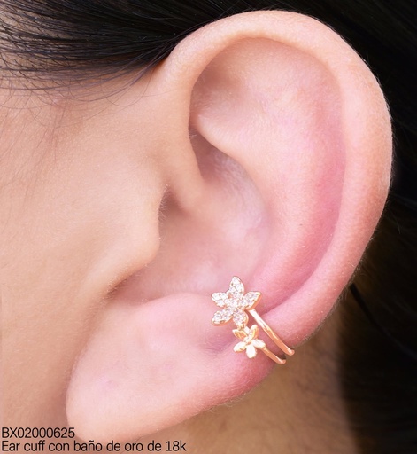 [BX02000625] EAR CUFF  FLOR ZIRCONIA CRISTAL-FLOR PEQUEÑA LISA (X.JL) XUPING