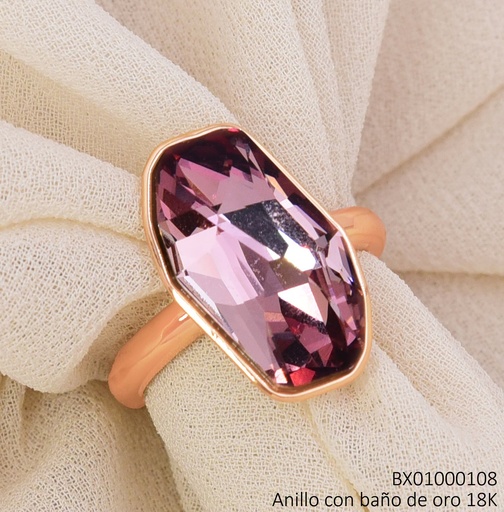 [BX01000108] ANILLO BAÑO DE ORO 18K. XUPING OVALO IRREG.MORADP (X.JL)