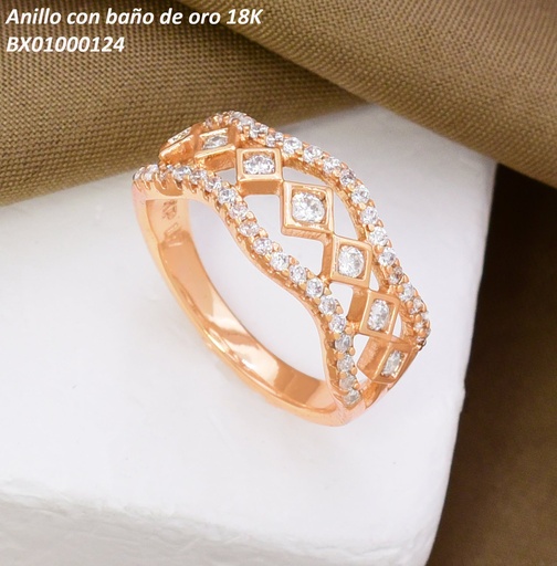 [BX01000124] ANILLO BAÑO DE ORO 18K. XUPING  ZIRC ROMBOS/ CURVA (X.JL)