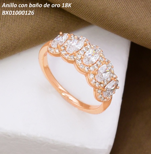 [BX01000126] ANILLO BAÑO DE ORO 18K. XUPING  ZIRC. OV.  CRISTALES (5) (X.JL)