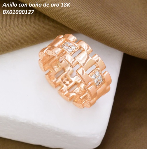 [BX01000127] ANILLO BAÑO DE ORO 18K. XUPING CUADROS LISOS/ZIRC. (X.JL)