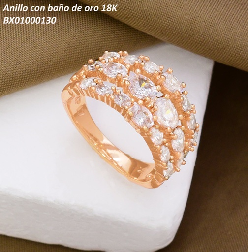 [BX01000130] ANILLO BAÑO DE ORO 18K. XUPING ZIRC. RD (3) LINEAS (X.JL)