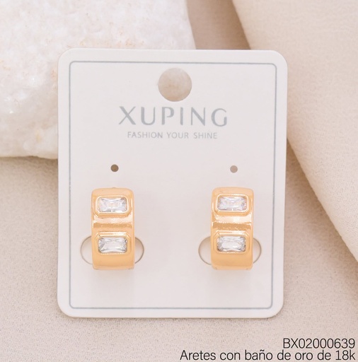 [BX02000639] ARETES BAÑO DE ORO 18K. XUPING HUGGIES RECT. ZIRC.  (X.JL)