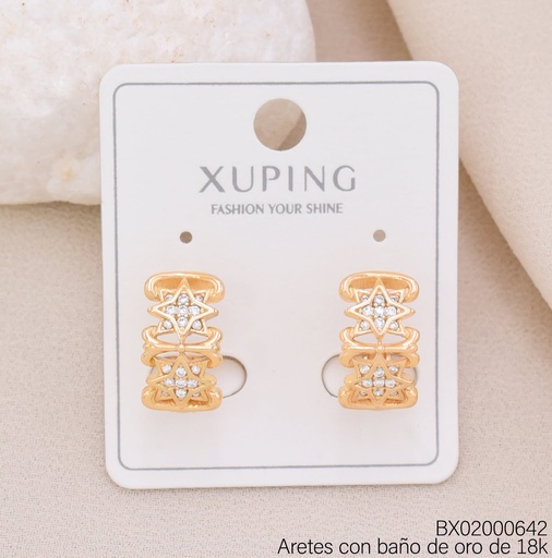[BX02000642] ARETES BAÑO DE ORO 18K. XUPING ESTRELLA ZIRC. (X.JL)