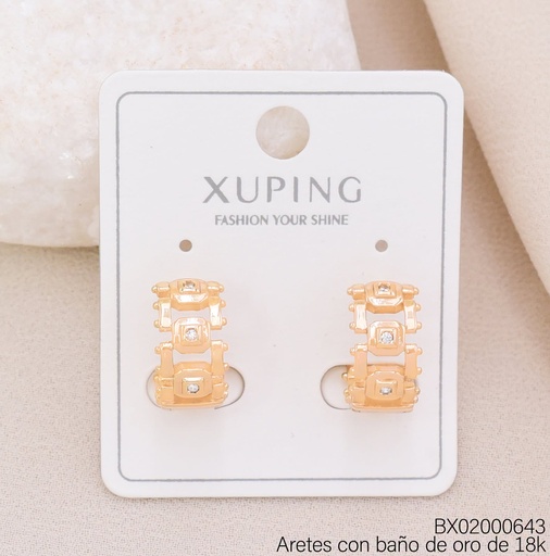 [BX02000643] ARETES BAÑO DE ORO 18K. XUPING CUADROS/ ZIRC. CENTRO (X.JL)