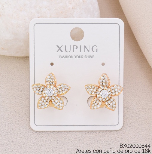 [BX02000644] ARETES BAÑO DE ORO 18K XUPING FLOR ZIRC. (X.JL)